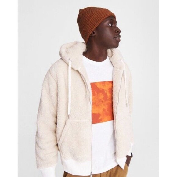 rag & bone Men's Damon Faux-Shearling Full-Zip Hoodie Ivory M BNWT $395 - Picture 1 of 9